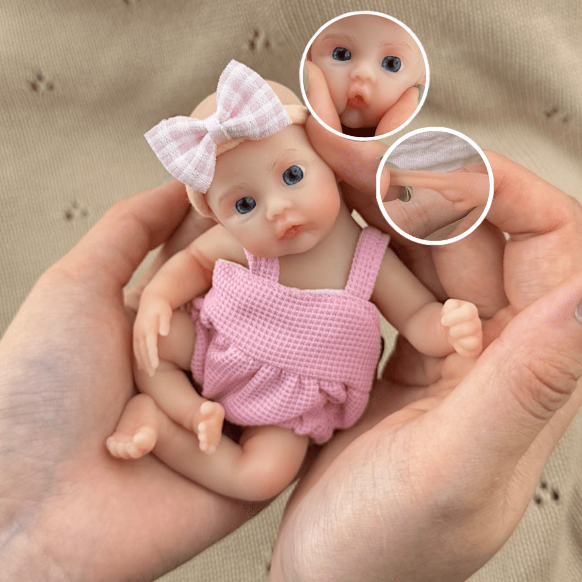 15cm Silicone Meadow Stretchable Mini Reborn Doll in Pink Overalls