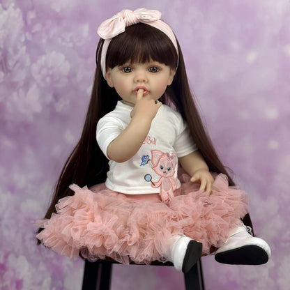 55cm Long Hair Reborn Baby Girl In Pink Dress-Betty