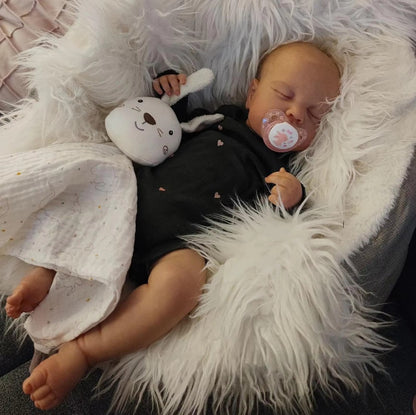 50cm Closed Eyes Soft Body Reborn Doll in Black Rompers-Loulou