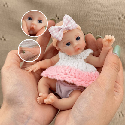 15cm Silicone Meadow Stretchable Mini Reborn Doll in White and Pink Sweater