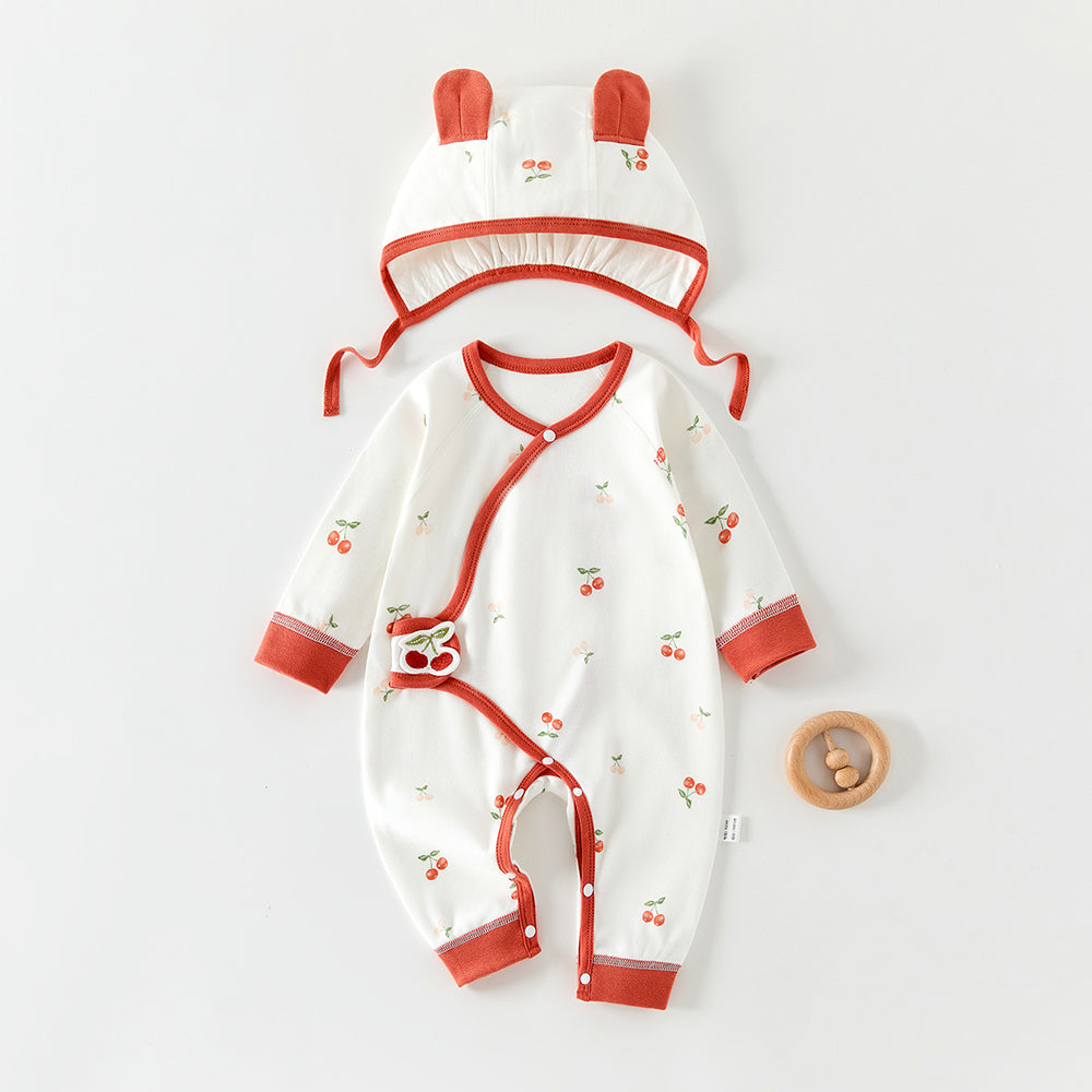 Color-blocking Printed Bodysuit and Hat 2-Piece Set for 18-22 Inches Reborn Dolls