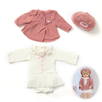 Knitted Hat, Jacket and Dress 3-Piece Set for 22 Inches/55cm Reborn Dolls