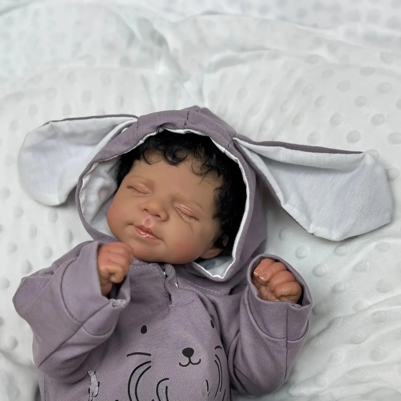 45cm Closed Eyes Dark Skin Short Hair Reborn Doll Girl-Pascale