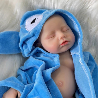 30cm Lifelike Full Silicone Asleep Loulou Reborn Doll In Blue Bathrobe