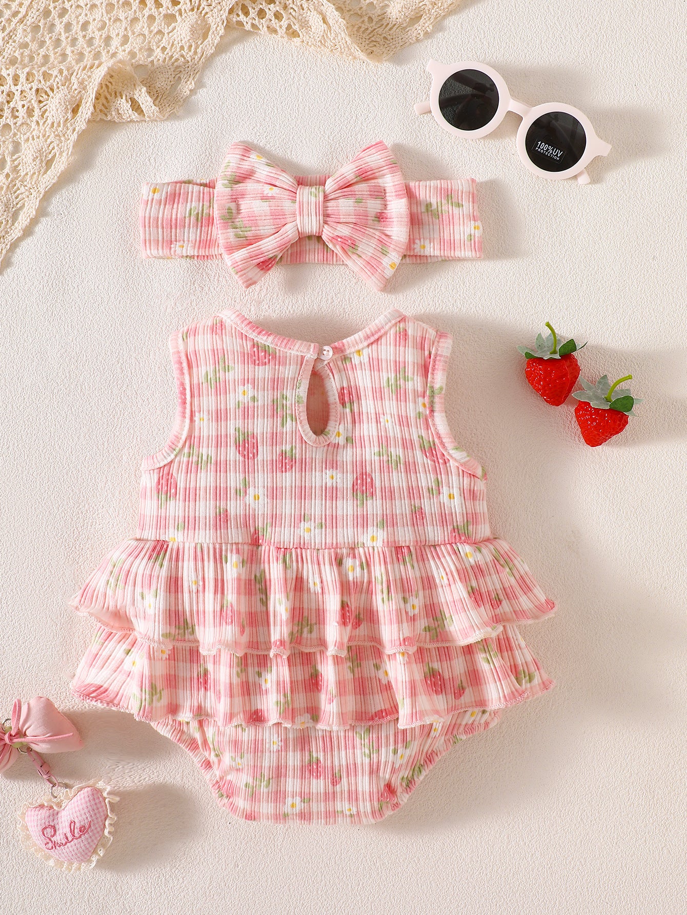 Printed cotton striped Rompers 2-Piece Set for 18-21 Inches Reborn Dolls