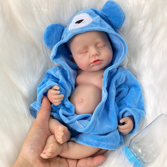 30cm Lifelike Full Silicone Asleep Loulou Reborn Doll In Blue Bathrobe