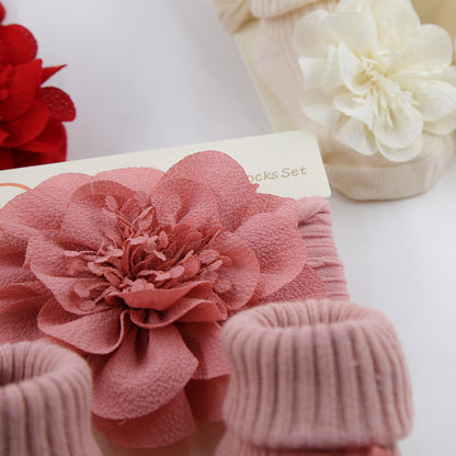 Chiffon Floral Headband sand Socks 2-piece Set for 17-24 Inches Dolls