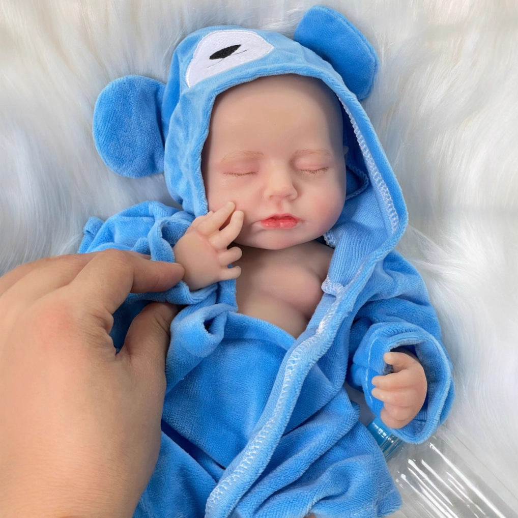 30cm Lifelike Full Silicone Asleep Loulou Reborn Doll In Blue Bathrobe