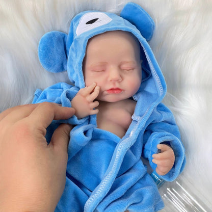 30cm Lifelike Full Silicone Asleep Loulou Reborn Doll In Blue Bathrobe