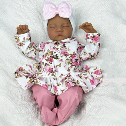 45cm Elsie Closed Eyes Dark Skin Soft Body Reborn Baby Levi
