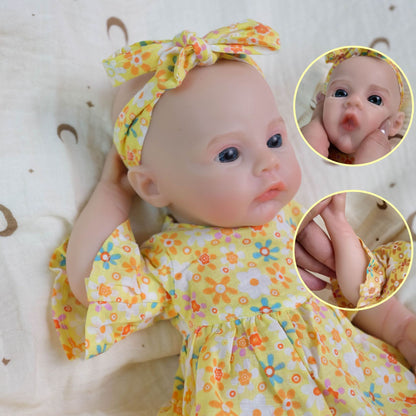 30cm Soft Full Silicone Meadow Reborn Baby Girl In Yellow Flower Dress