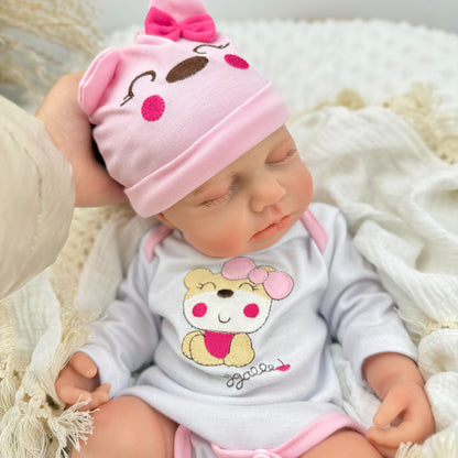 45cm Full Silicone Stretchable Loulou Reborn Girl in Pink Bear Outfits