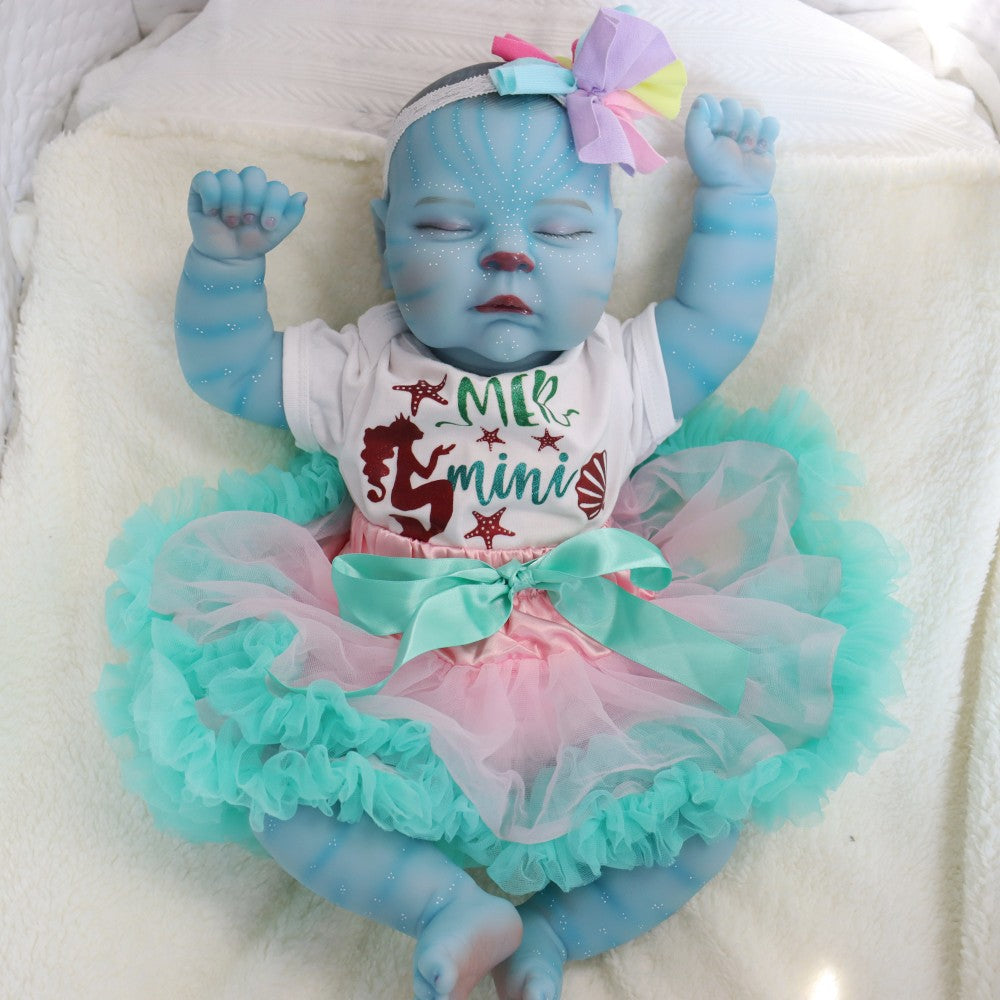 19 Inch Peaches Closed Eyes Reborn Baby Girl Avatar in Blue Dress
