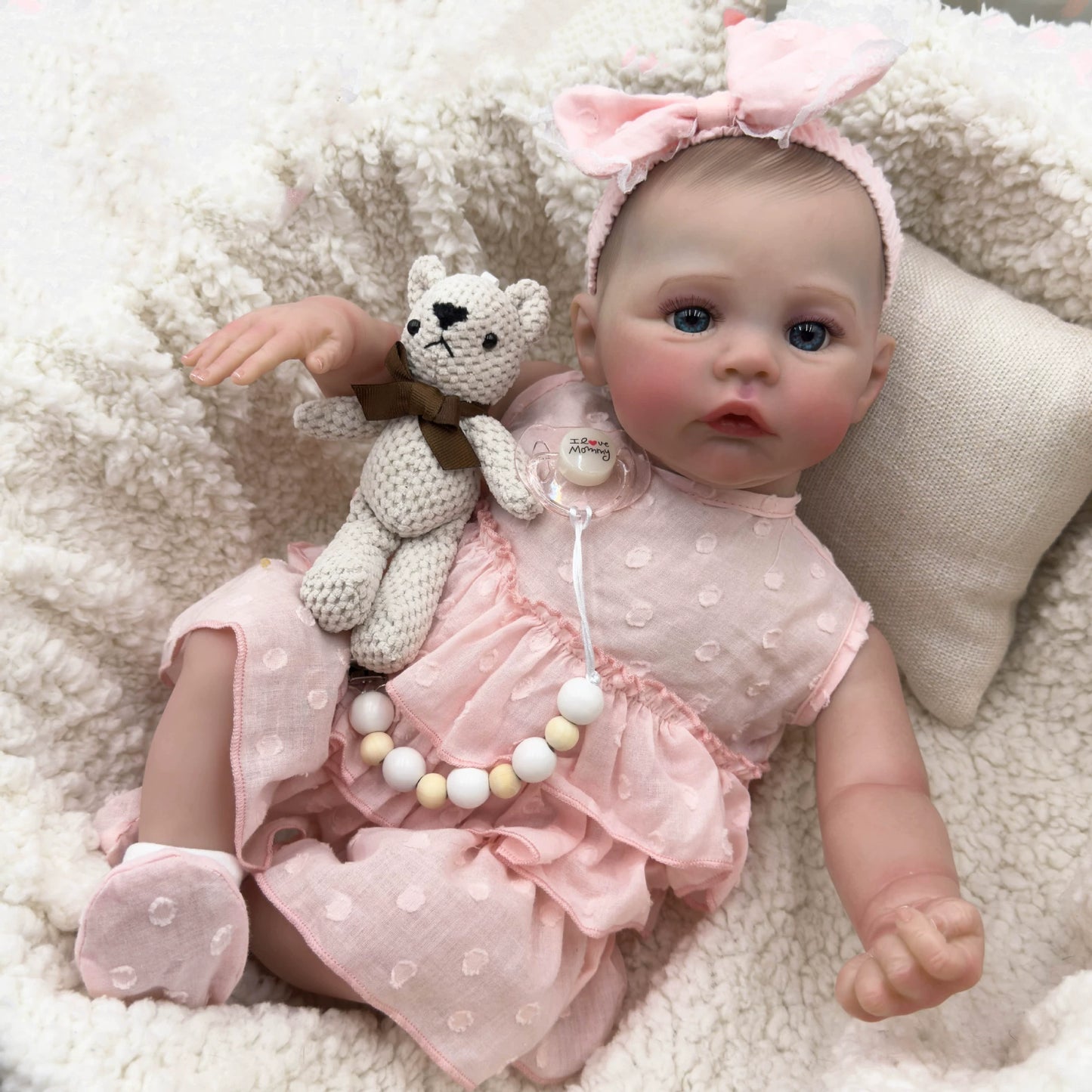48cm Blue Eyes Soft Body Reborn Baby Meadow In Pink Dress