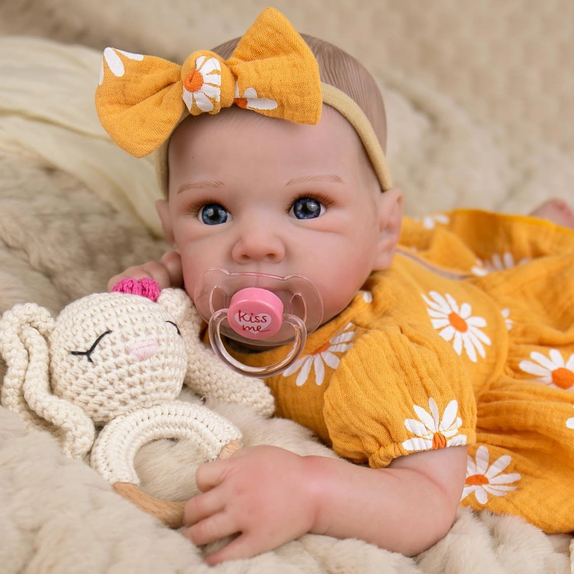 48cm Open Eyes Soft Body Reborn Doll Twins In Daisy Bodysuit-Bettie