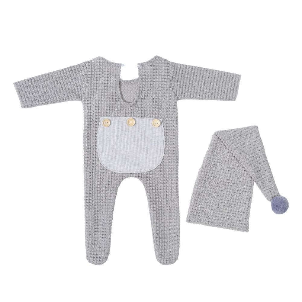 Knitted one-piece jumpsuit with long tail hat 2-piece set for 18-20 Inches Dolls