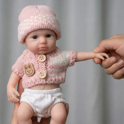 20cm Full Silicone Open Eyes Loulou Reborn Baby Girl In Pink Sweater