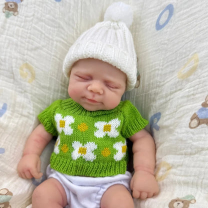 30cm Full Silicone Asleep Pascale Reborn Doll Girl In Green Knit Outfits