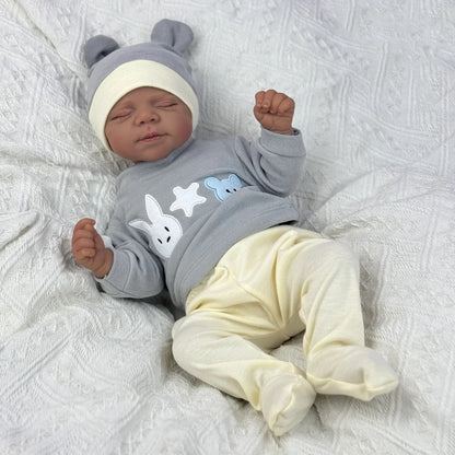48cm Lifelike Soft Body Closed Eyes Dark Skin Reborn Doll Pascale