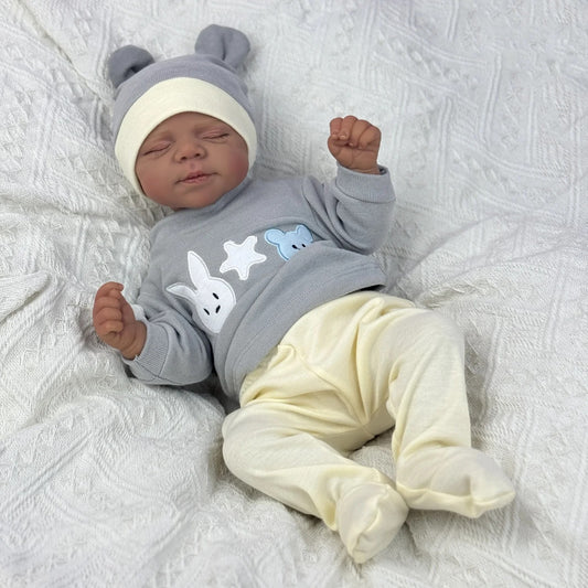 48cm Lifelike Soft Body Closed Eyes Dark Skin Reborn Doll Pascale