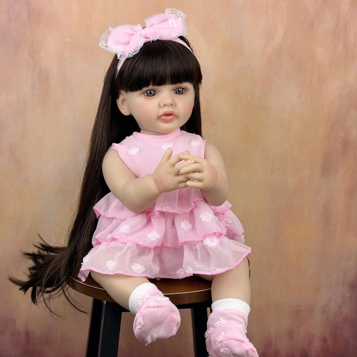 55cm Long Hair Betty Reborn Baby Girl In Pink Dress