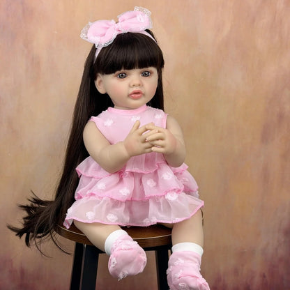 55cm Long Hair Betty Reborn Baby Girl In Pink Dress