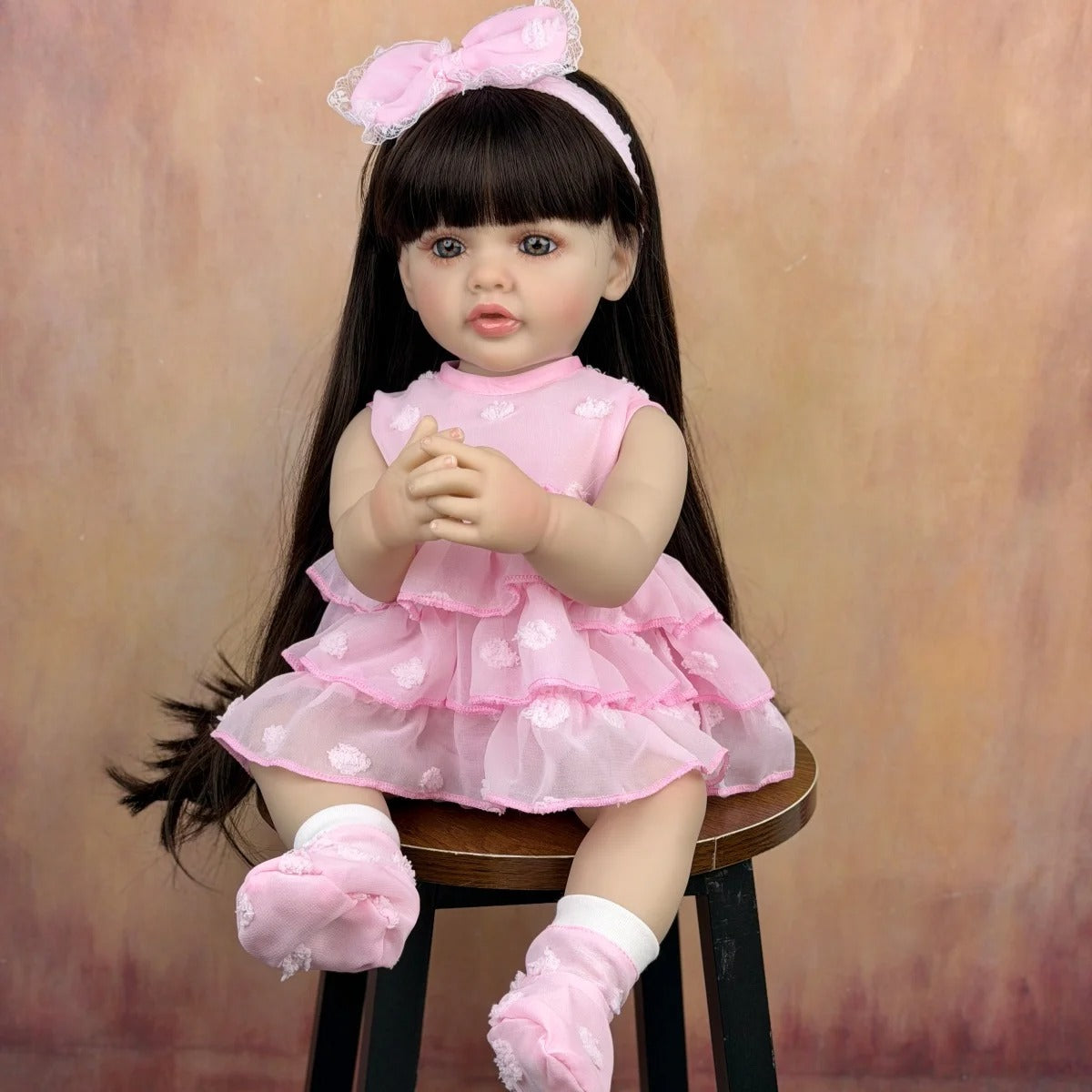 55cm Long Hair Betty Reborn Baby Girl In Pink Dress
