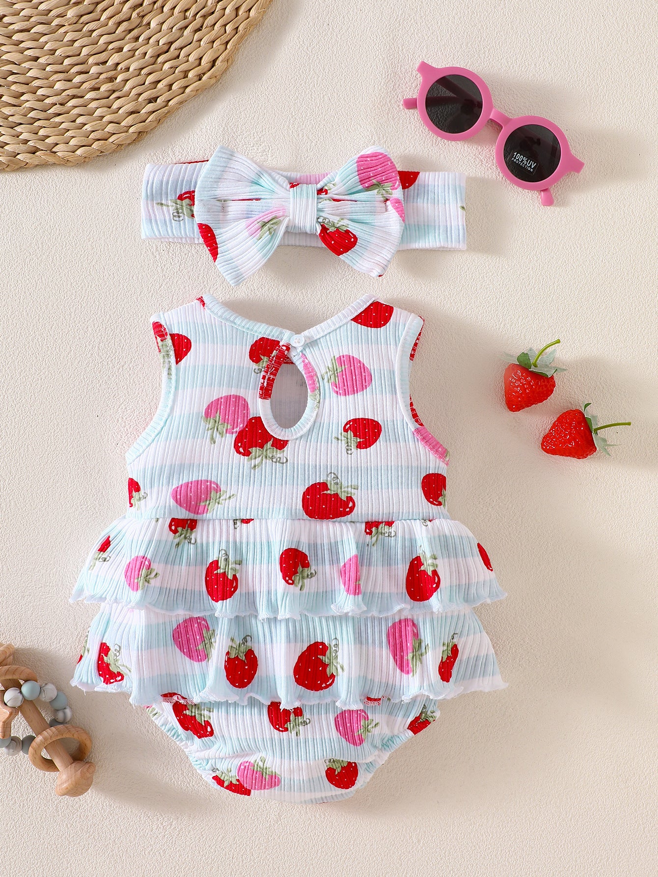 Printed cotton striped Rompers 2-Piece Set for 18-21 Inches Reborn Dolls