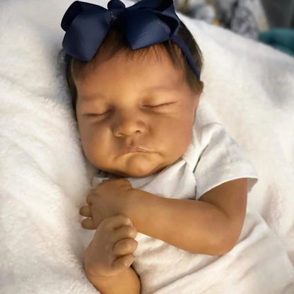 45cm Closed Eyes Dark Skin Short Hair Reborn Doll-Levi