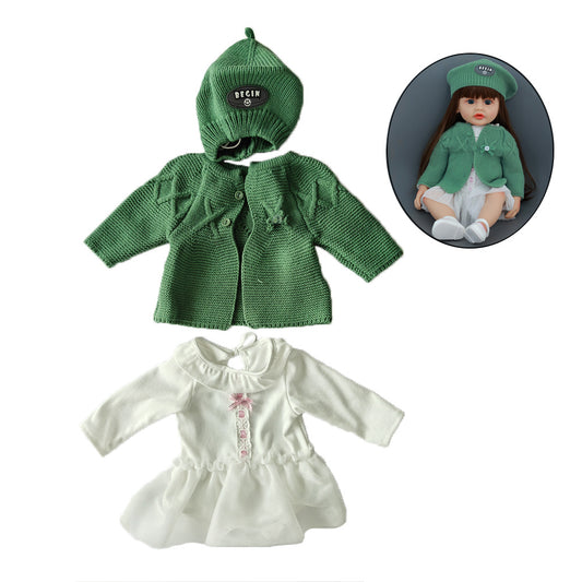 Knitted Hat, Jacket and Dress 3-Piece Set for 22 Inches/55cm Reborn Dolls