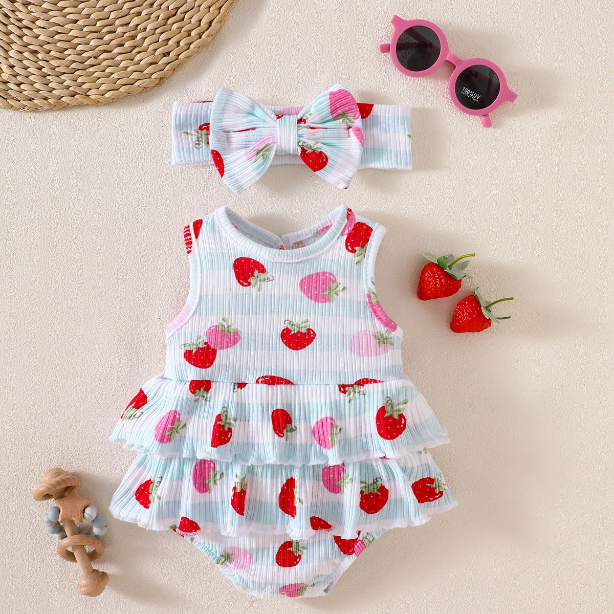 Printed cotton striped Rompers 2-Piece Set for 18-21 Inches Reborn Dolls