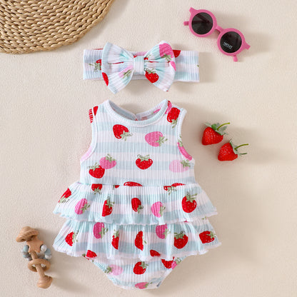 Printed cotton striped Rompers 2-Piece Set for 18-21 Inches Reborn Dolls
