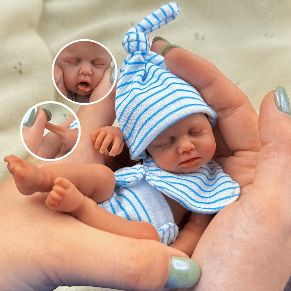 15cm Silicone Dark Skin Loulou Mini Reborn Doll in Blue Stripe Outfits