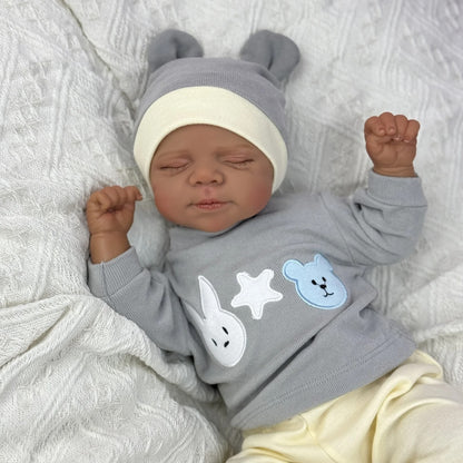 48cm Lifelike Soft Body Closed Eyes Dark Skin Reborn Doll Pascale