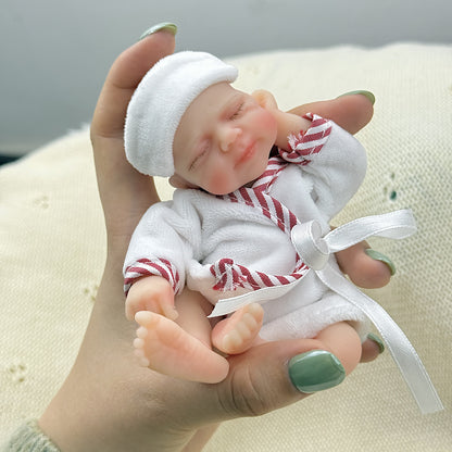 15cm Silicone Closed Eyes Pascale Mini Reborn Doll in White Bathrobe