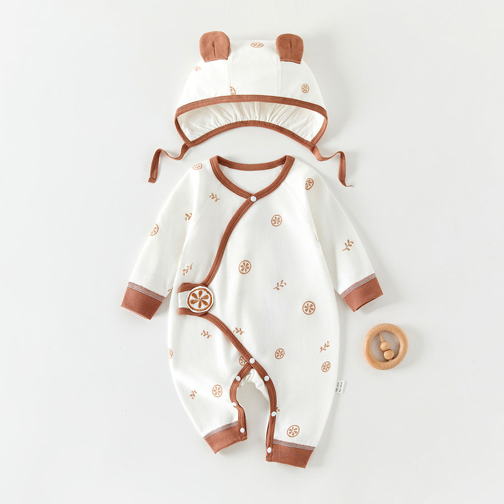 Color-blocking Printed Bodysuit and Hat 2-Piece Set for 18-22 Inches Reborn Dolls