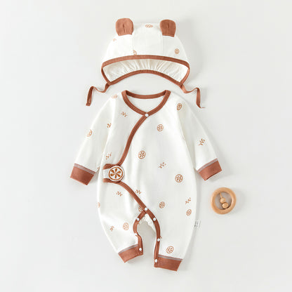 Color-blocking Printed Bodysuit and Hat 2-Piece Set for 18-22 Inches Reborn Dolls