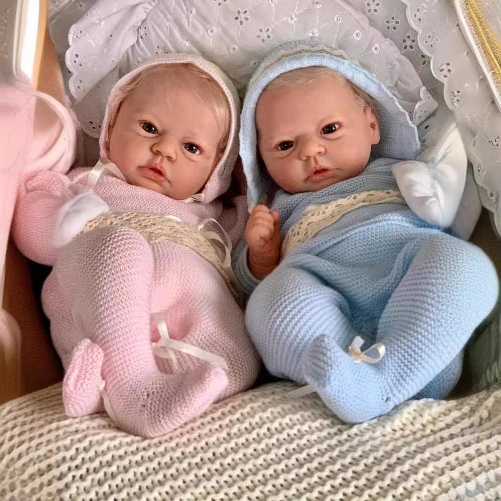 19 Inches Twins Reborn Dolls With Open Eyes And Short Blonde Hair