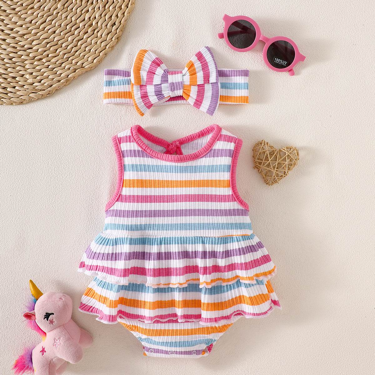 Printed cotton striped Rompers 2-Piece Set for 18-21 Inches Reborn Dolls