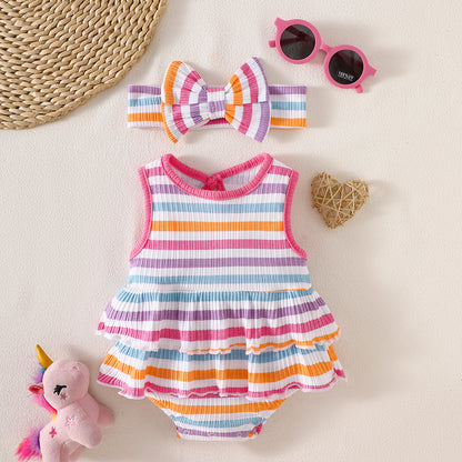 Printed cotton striped Rompers 2-Piece Set for 18-21 Inches Reborn Dolls