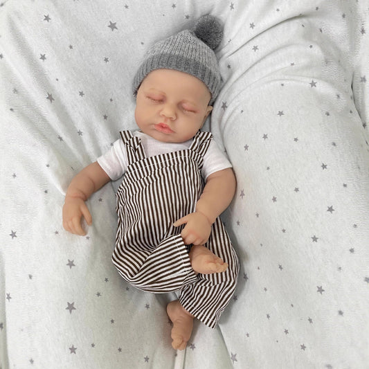 30cm Lifelike Full Silicone Asleep Loulou Reborn Doll In Stripe Clothes