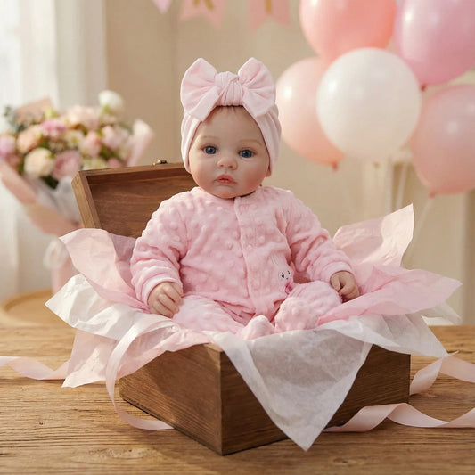 18 Inches Blue Eyes Reborn Baby Girl In Pink Clothes-Meadow