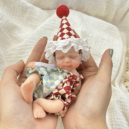 15cm Silicone Closed Eyes Pascale Mini Reborn Doll in clown costume