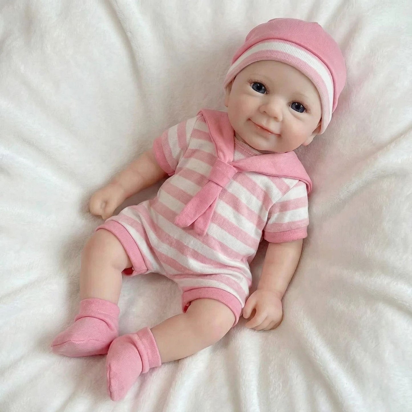 30cm Full Silicone Felicia Reborn Baby Girl in Pink Stripe Clothes