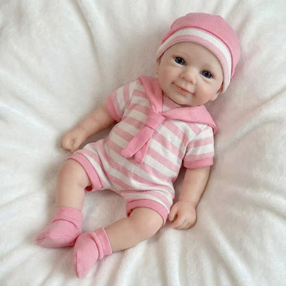 30cm Full Silicone Felicia Reborn Baby Girl in Pink Stripe Clothes