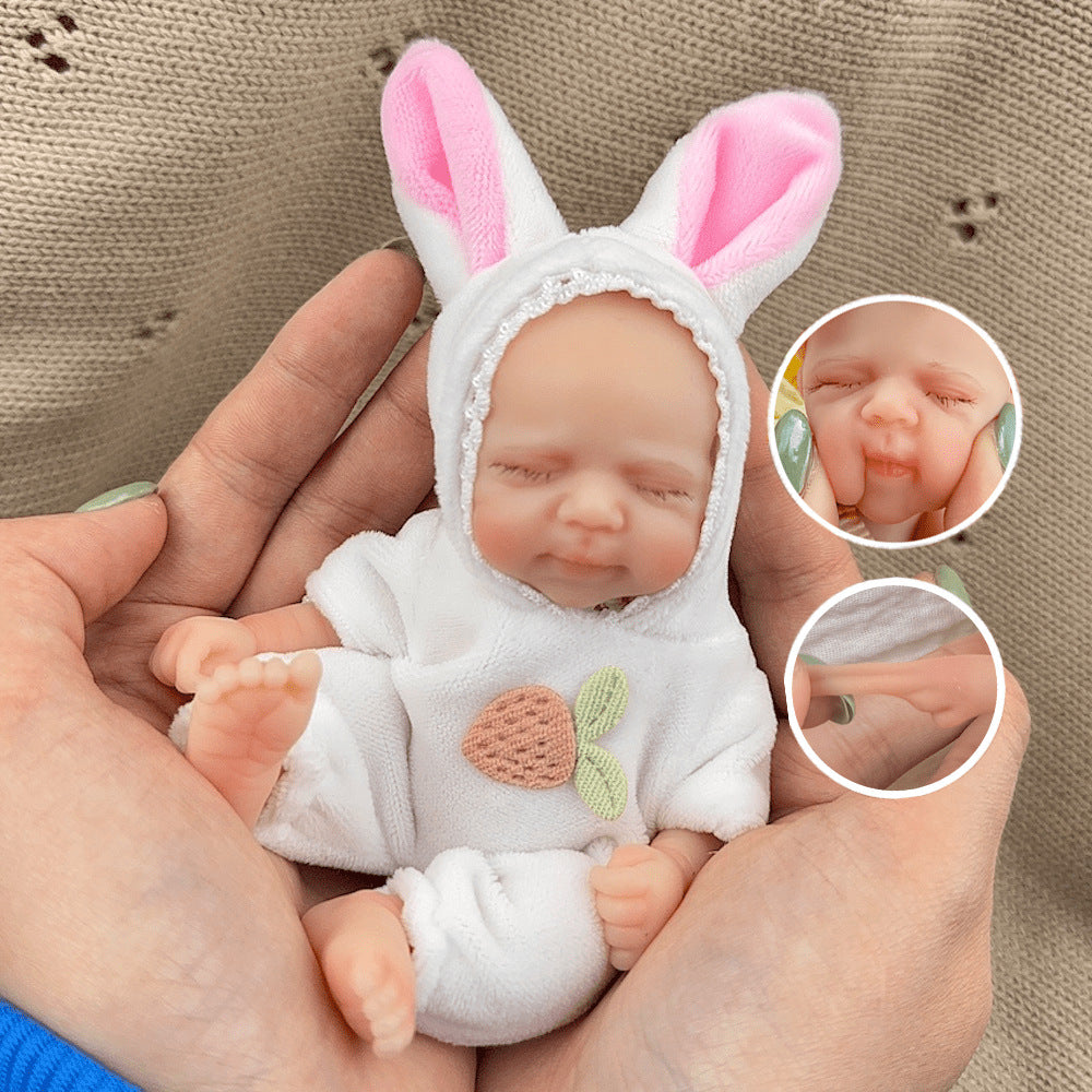 15cm Silicone Closed Eyes Pascale Mini Reborn Doll in White Rabbit Outfits