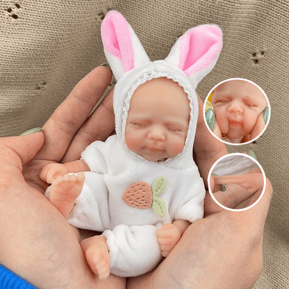 15cm Silicone Closed Eyes Pascale Mini Reborn Doll in White Rabbit Outfits