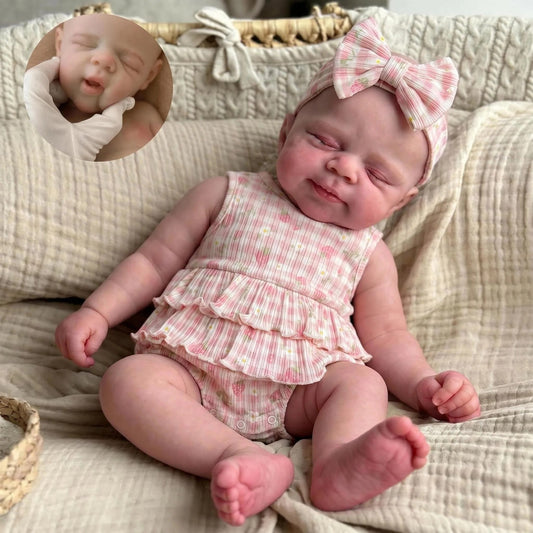 45cm Full Silicone Stretchable Asleep Pascale Reborn Baby Girl in Floral Bodysuits