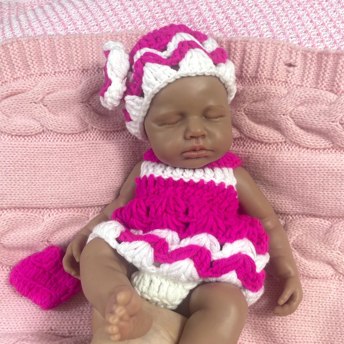 30cm Lifelike Silicone Asleep Loulou Dark Skin Reborn Doll Girl In Knitwear