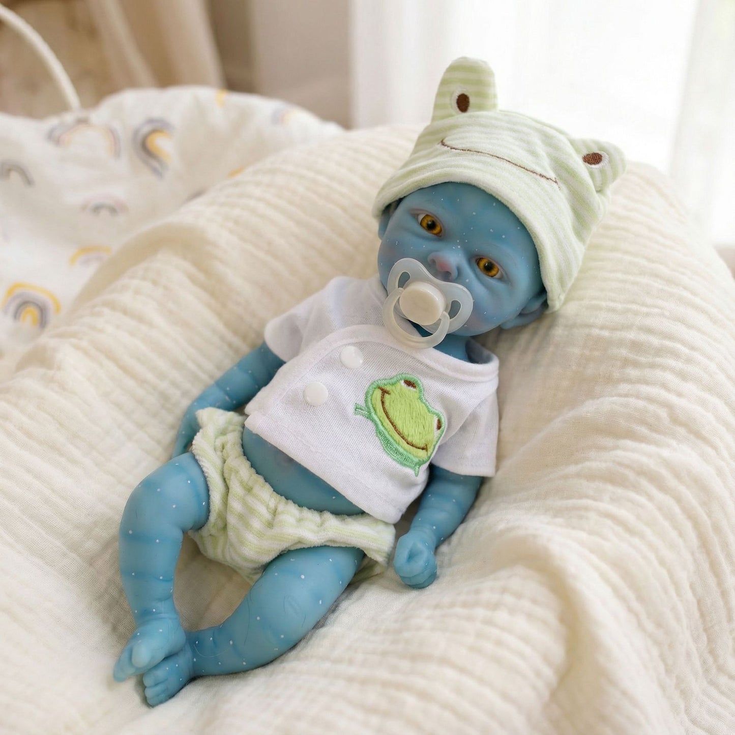 30cm Full Silicone Avatar Baby Girl in Green Frog Outfits